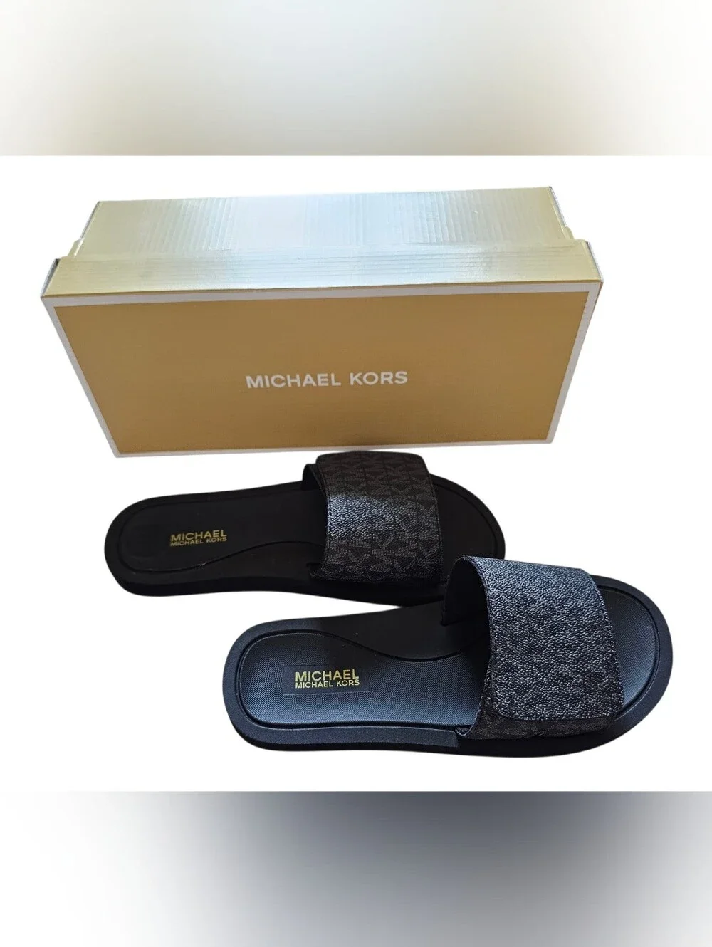 Michael Kors Women's Wade Black Logo Slide Sandals, Size 6m, New